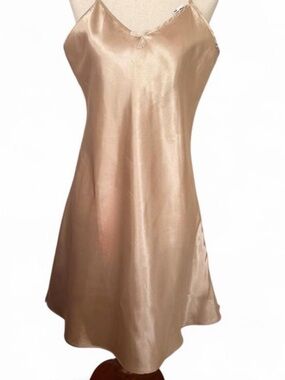 Vintage Rose Passion Champagne Slip Dress with Delicate Lace Trim L